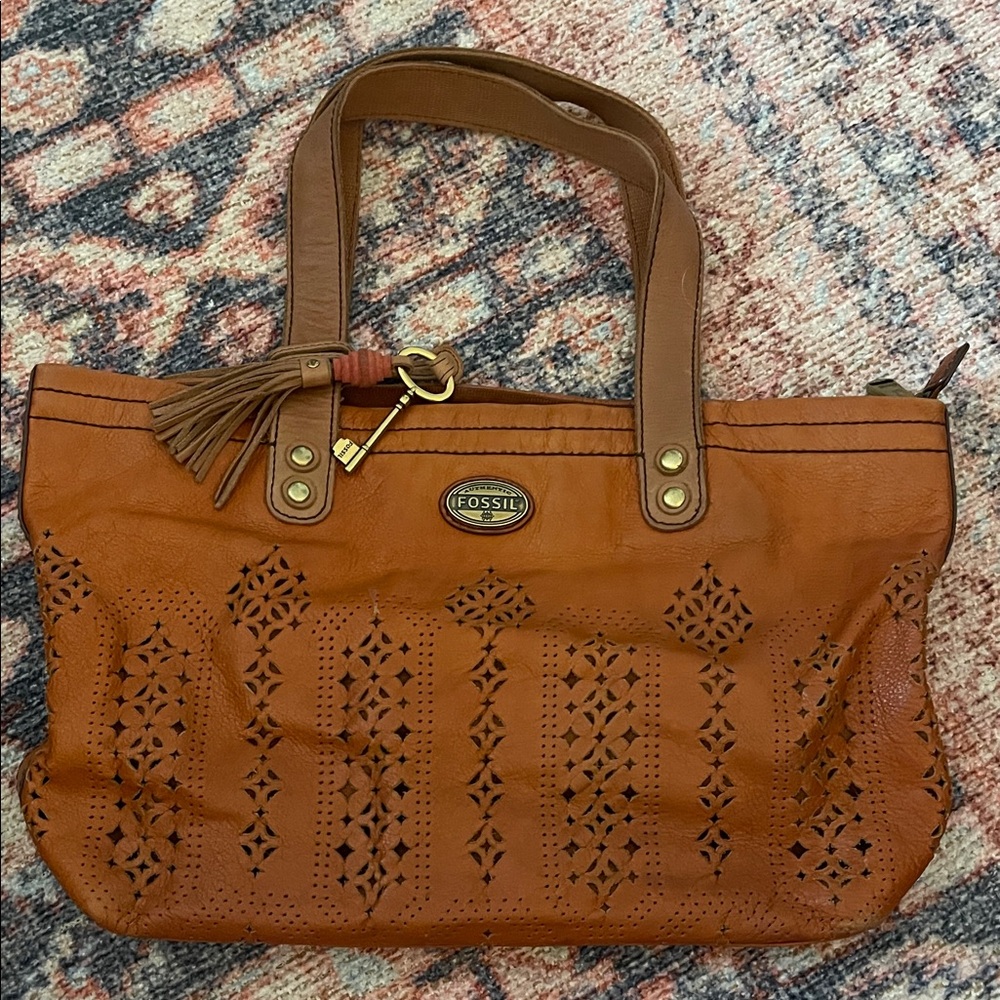 Fossil Tan Leather Cutout Tote